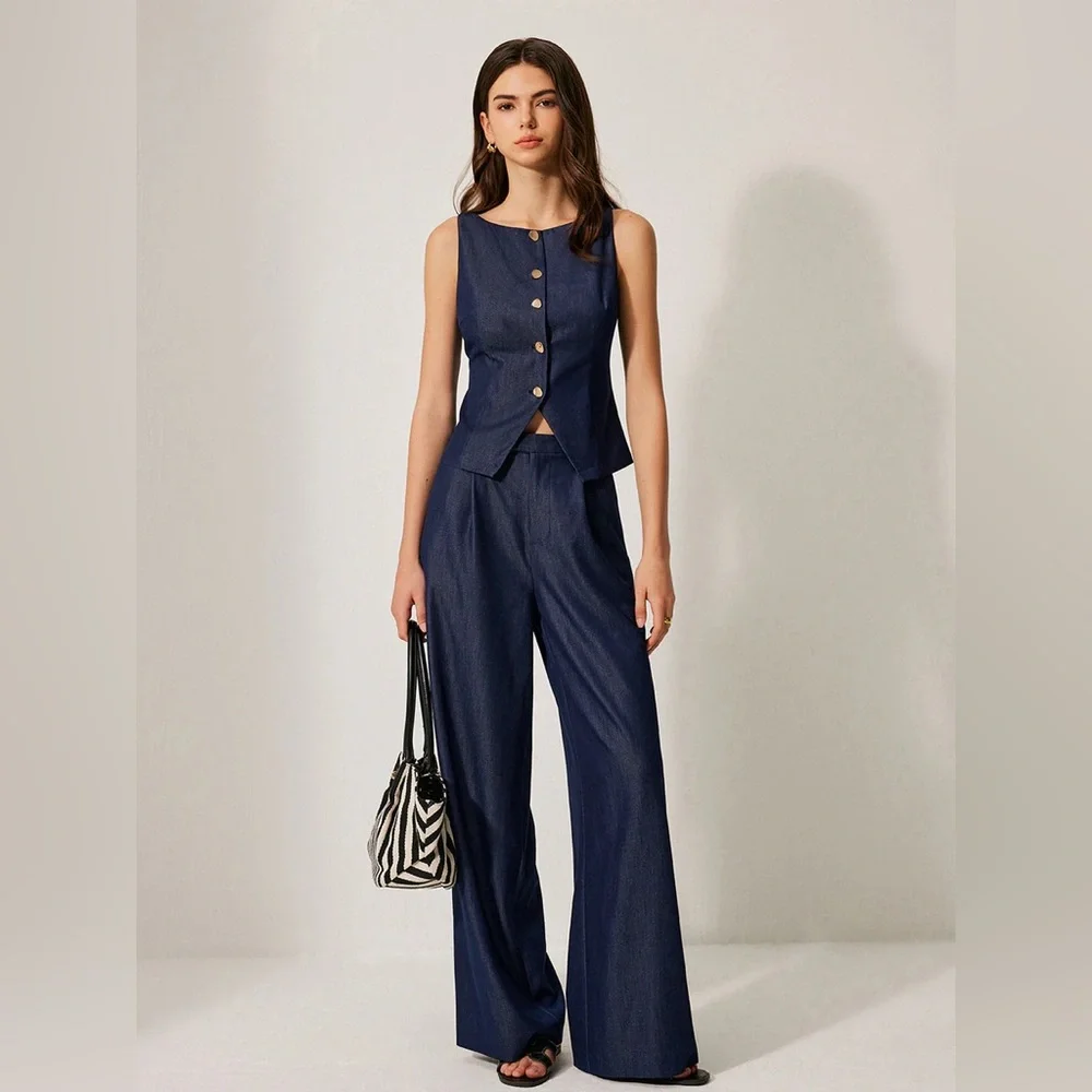 1001: Commense Navy Wide-Leg Pants - Picture 3 of 6